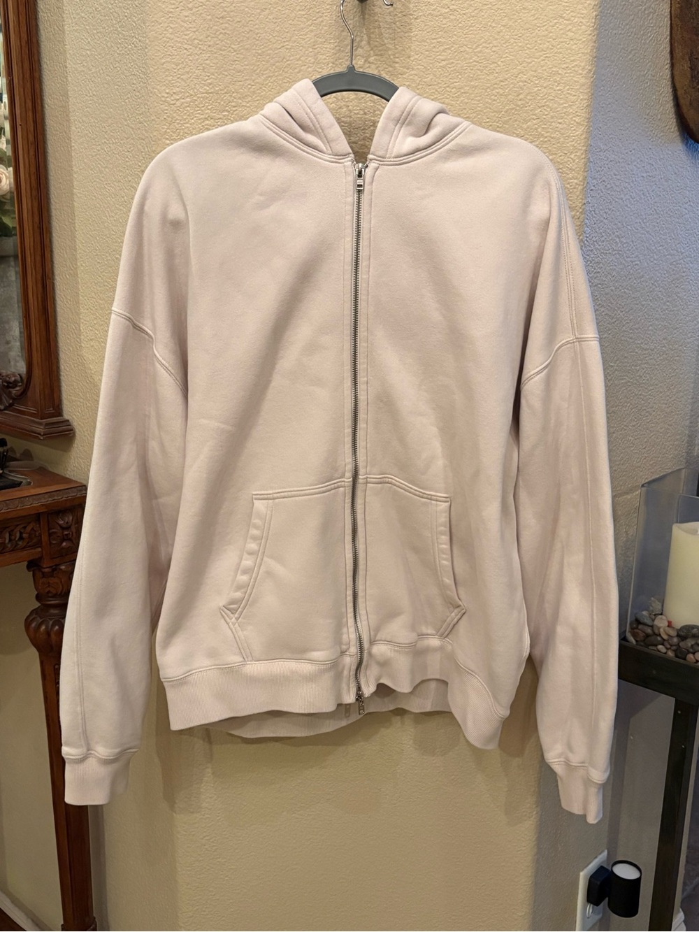 Abercrombie & Fitch Men Ivory Oversized Soft Fleece Zip Hoodie Jacket Size Large